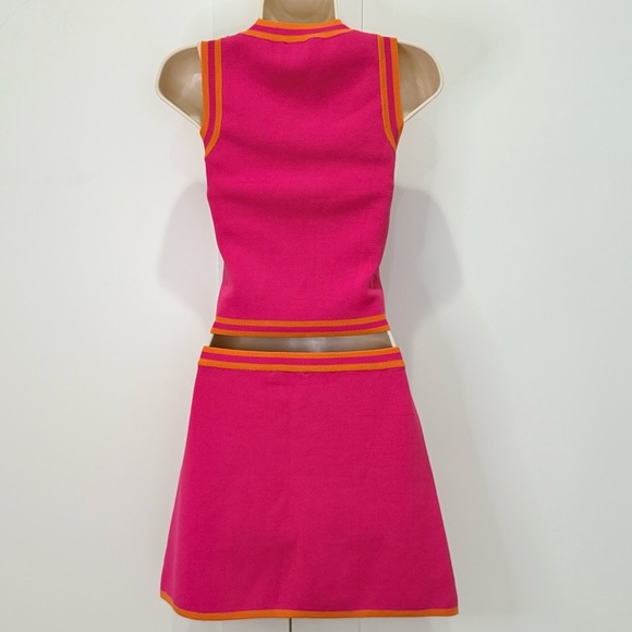 House of Harlow 1960 Knit Skirt Set Small Pink Orange Y2K Retro Two Piece Crop - Picture 3 of 9
